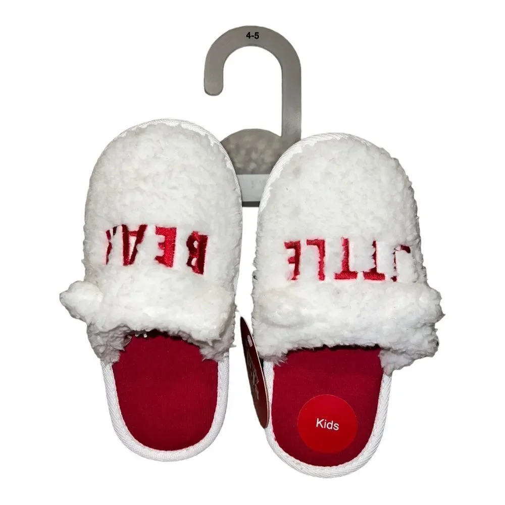 Family Pajamas Big Kid Unisex Little Bear Slippers White Red Small 4-5 New